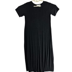Stephanie Parks Dress Women Size S Black Short Sleeve Minimalist Slinky Midi LBD